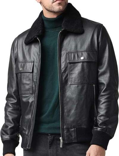 Men's Aviator Leather Fur Jacket - 100% Lambskin