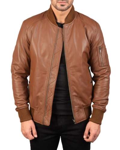 Men's Light Bomber Leather Jacket - 100% Lambskin