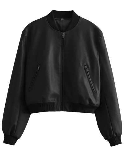 Zip Up Leather Bomber Jacket